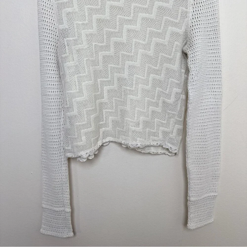 Free People Womens Medium Ivory Crochet Semi Sheer Long Sleeve Boxy
